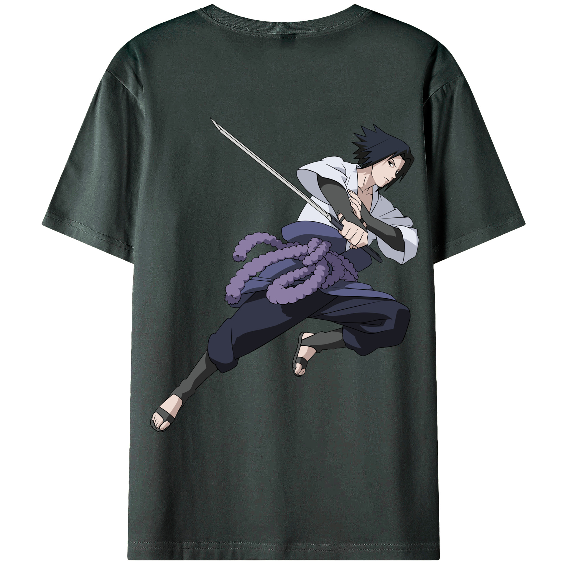（画像用） NARUTO -ナルト- うちは サスケ Uchiha Sasuke 綿100％ メンズ半袖Tシャツ（バックプリント） 通気性
